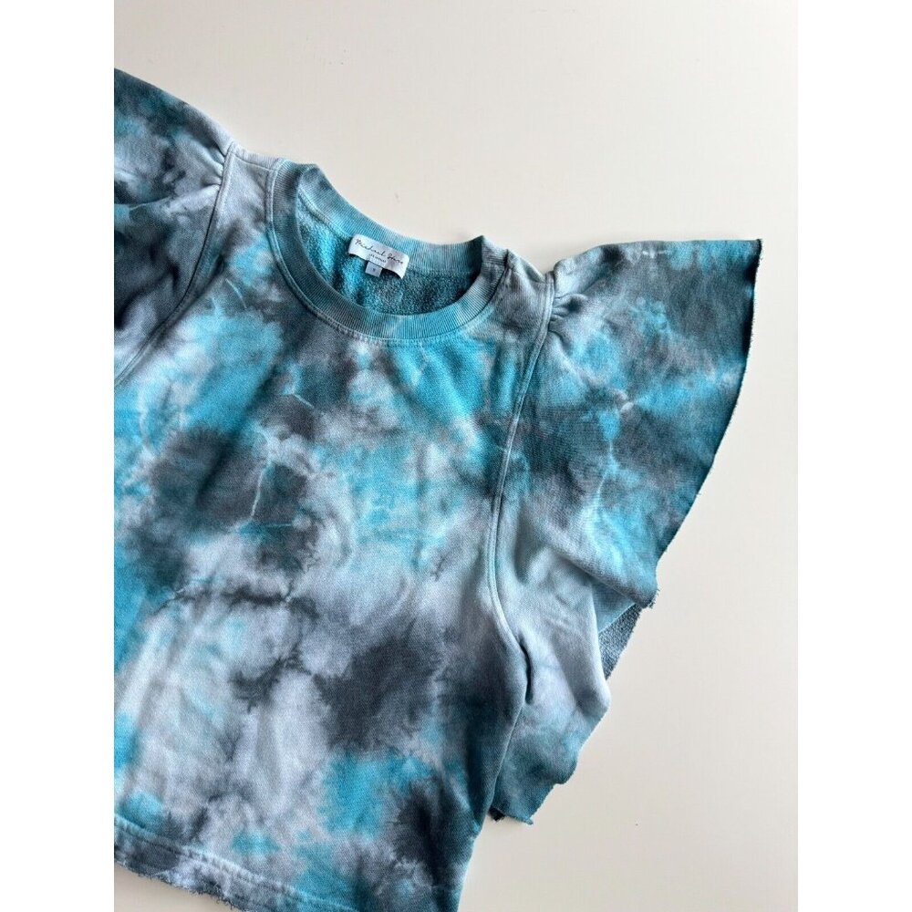 MICHAEL STARS Ariana Blue Tie Dye Cotton Terry Ruffled Sweatshirt Top, Size S - Picture 9 of 13